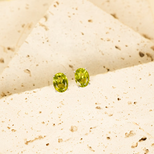 天然宝石耳钉 · 橄榄树椭圆 | 925银镶嵌