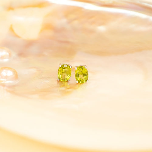 天然宝石耳钉 · 橄榄树椭圆 | 925银镶嵌